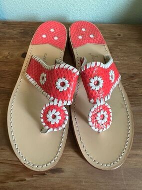 Jack Rogers Women's Pink Croc Embossed Leather Jacks Flat Thong Sandals Size 9